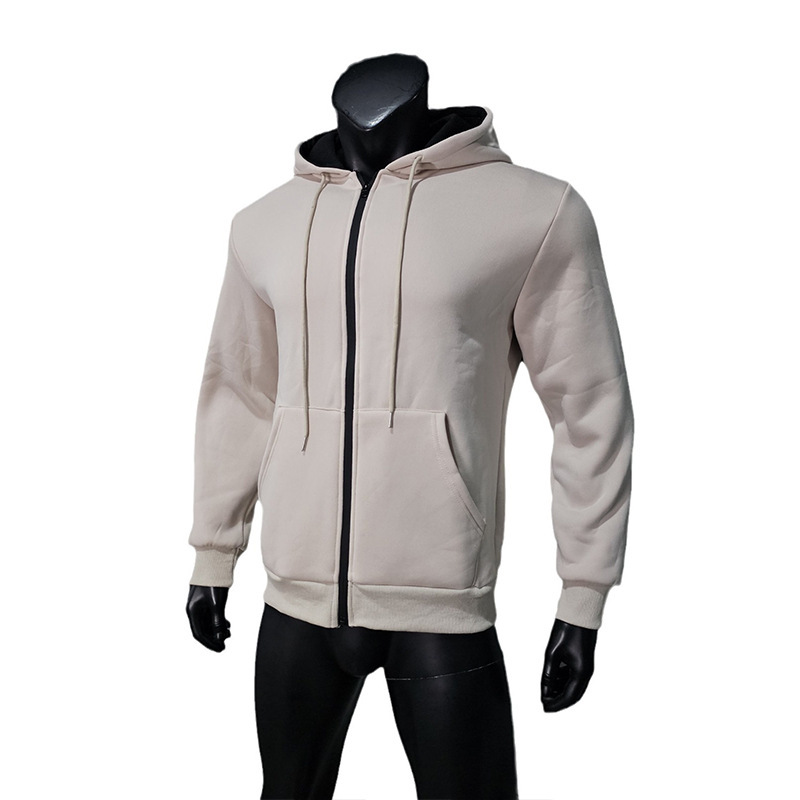 Herrenbekleidung schwerer, einfarbiger, langärmeliger Sport-Freizeitanzug mit Kapuze aus Fleece, warmer zweiteiliger Anzug_voghion.com