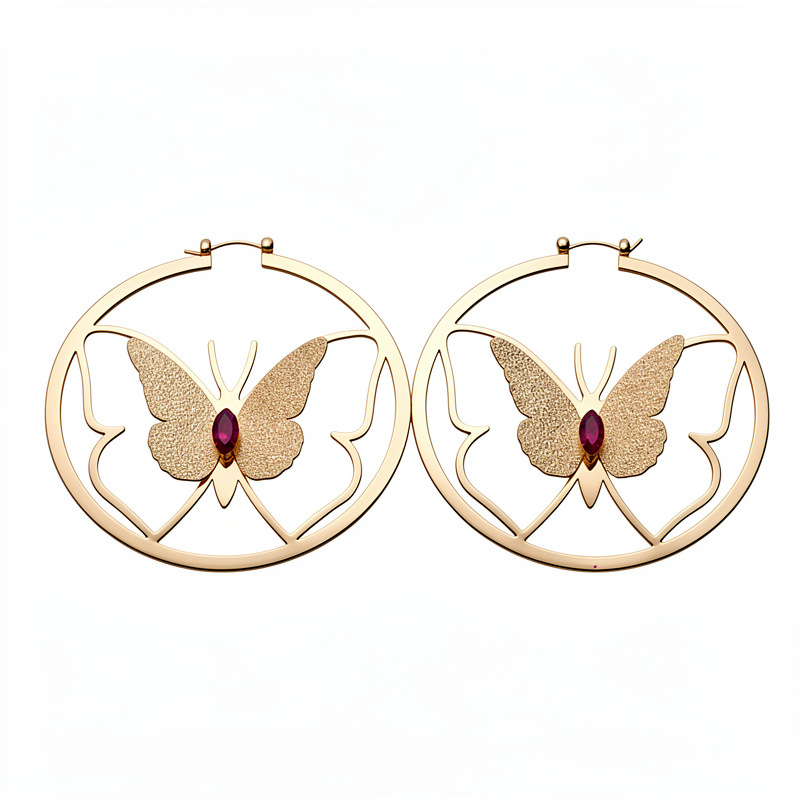 Europa y los Estados Unidos retro diamantes redondos huecos mariposa pendientes personalidad exagerada diseño pendientes de nicho de alta calidad pendientes
