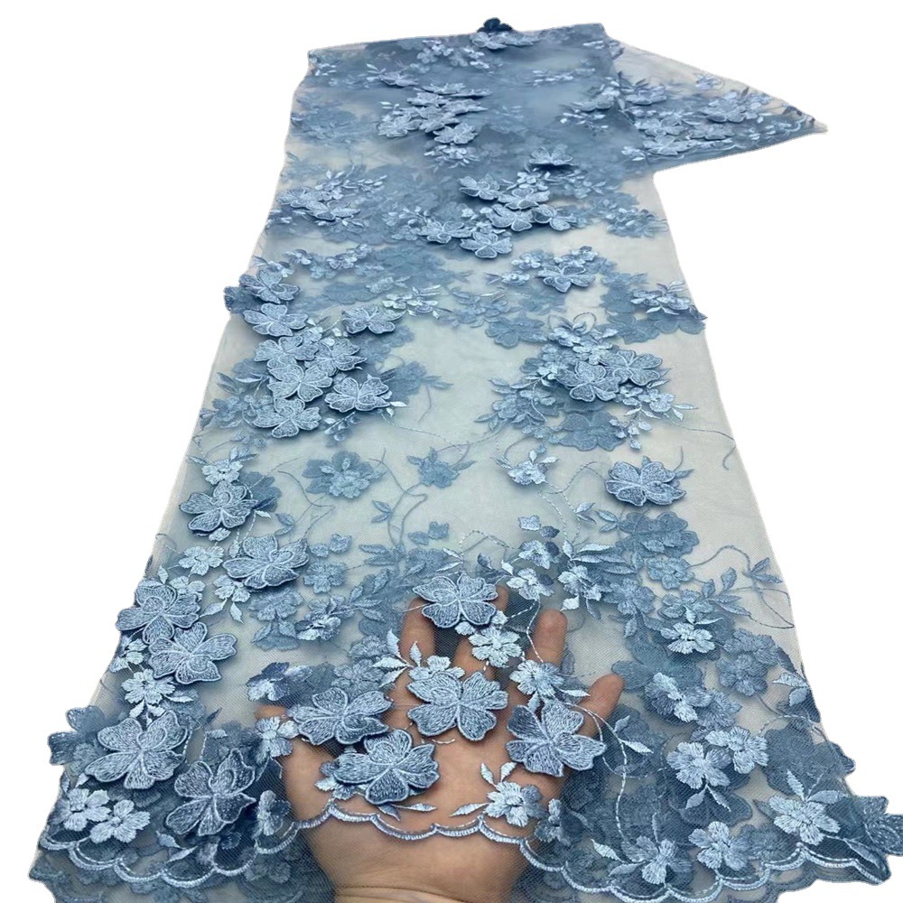新款立体网纱绣花布料 手工订花外贸民国风汉服女童蕾丝刺绣面料