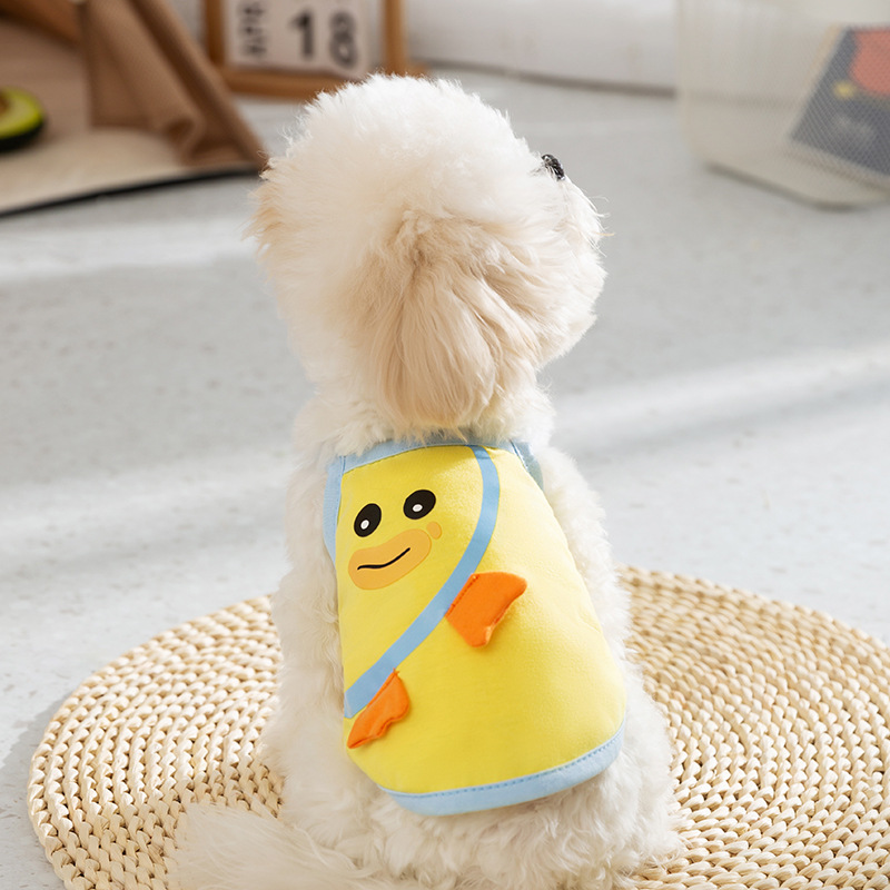 Primavera y verano perro de dibujos animados contraste color lindo gato cabestrillo dos pies delgados oso de peluche chaleco ropa para perros mascotas