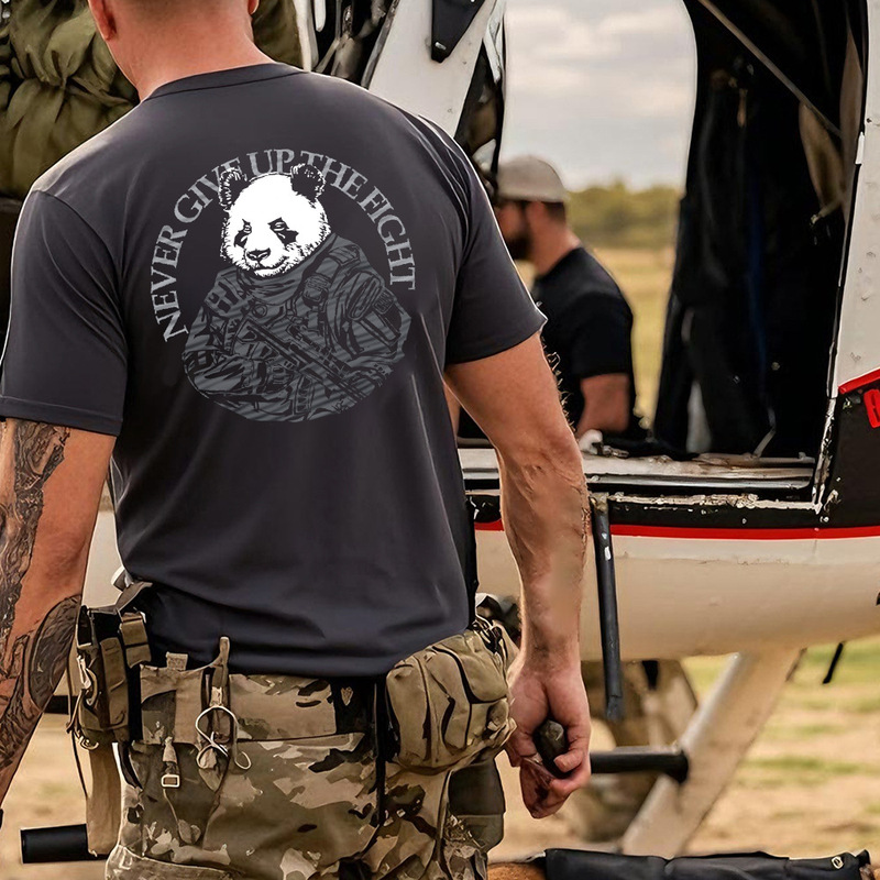 New T-Shirt Outdoor Short-Sleeved Summer Half-Sleeved T-Shirt Fitness Tough Guy Club Panda Warrior Brave Attack