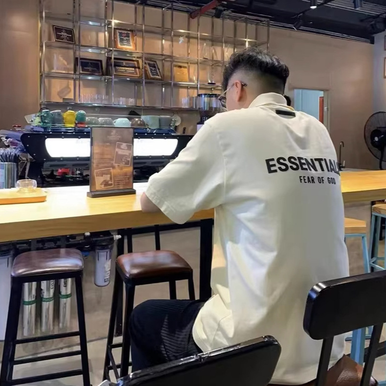 Fog Collar Shirt Multi-Thread Essentials 21 American Silicone Youthful Loose Short-Sleeved T-Shirt Polo Shirt for Men