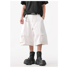 2025夏季美式潮牌设计感褶皱休闲短裤男高街宽松休闲阔腿七分裤子