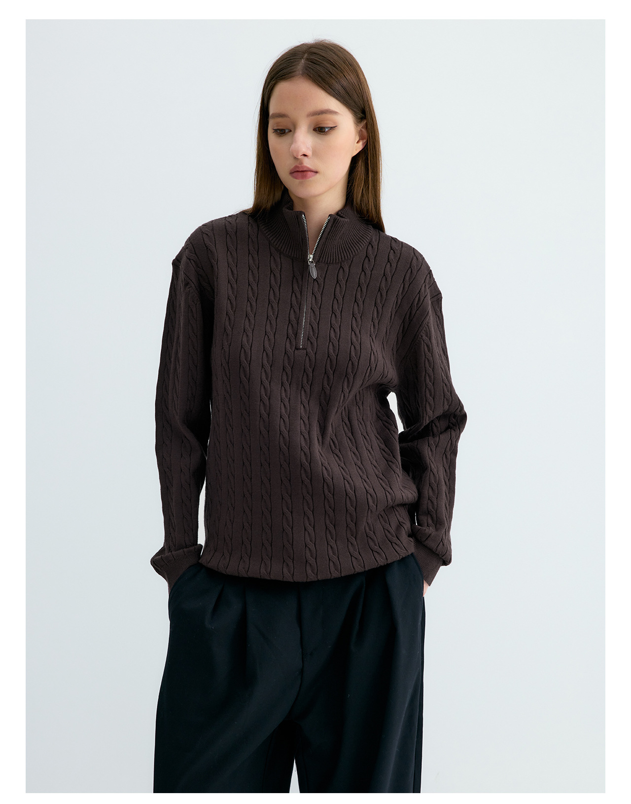 UNF 250g Half-Zip Cable-Knit Mock-Neck Sweater
