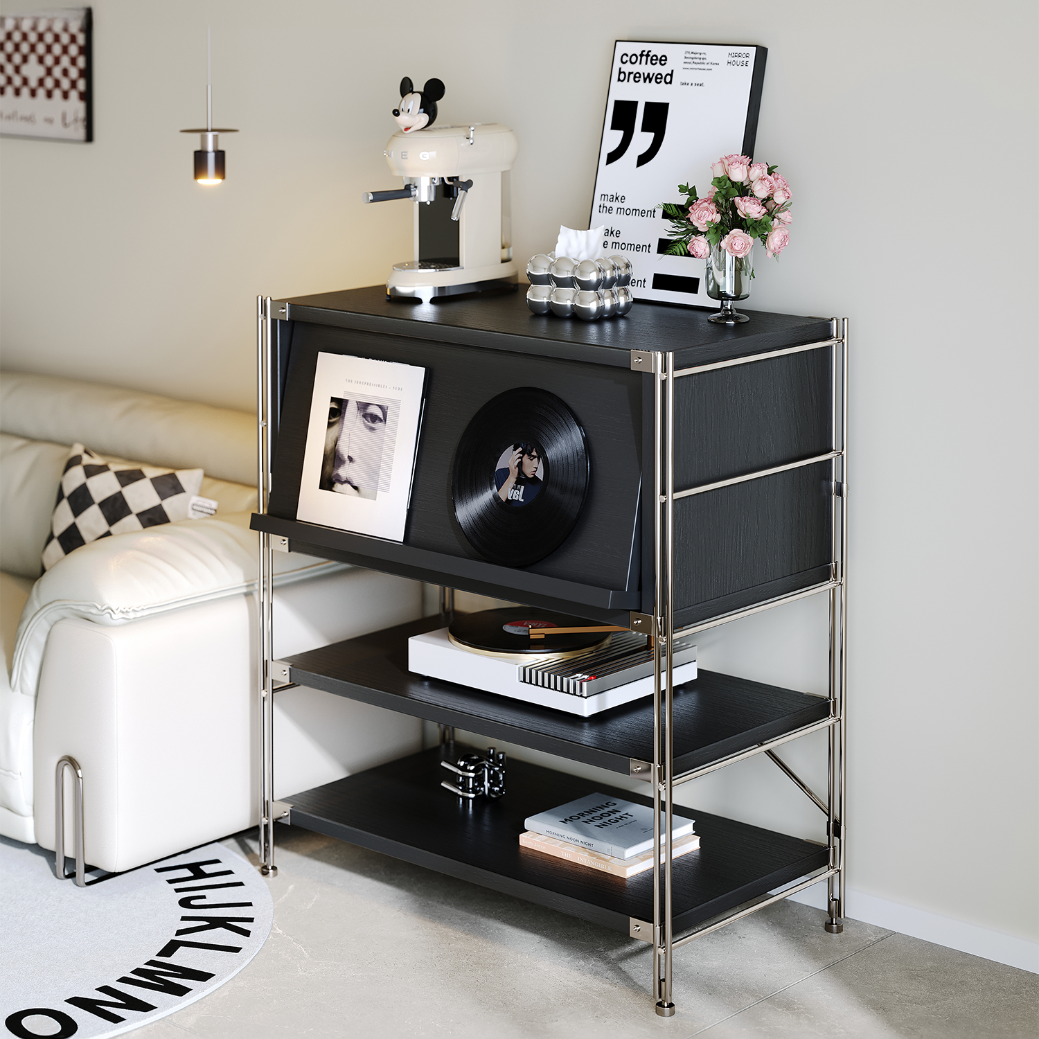 Gezhen Bauhaus Living Room Storage Rack Floor-Standing Sofa Side Record Magazine Cabinet Low Bookcase Storage Shelf Storage Cabinet