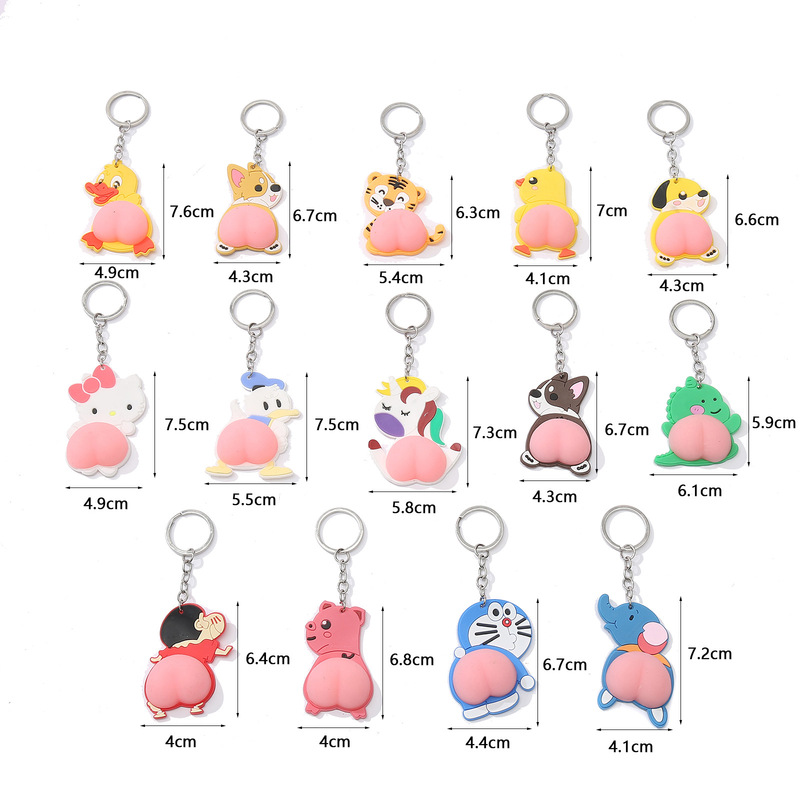 Cartoon Pink Elastic Ass Silicone Keychain Bag Pendant Girl's Wind Decompression Butt Pinch Pendant