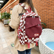 初高新款双肩包女简约韩版中学生书包大容量学院风格子旅行女背包