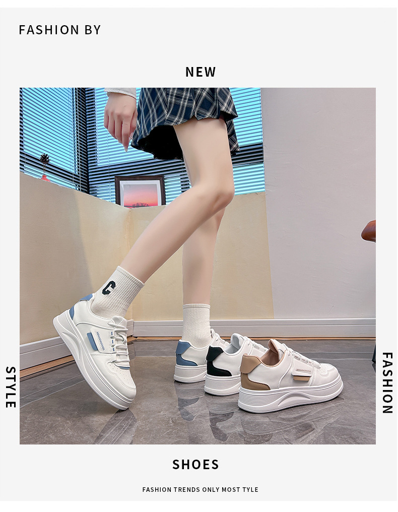 Petites chaussures blanches femme 2024 printemps nouvelle étudiante édition coréenne Instagram tendance polyvalente semelle épaisse chaussures de planche printemps et automne chaussures décontractées_voghion.com