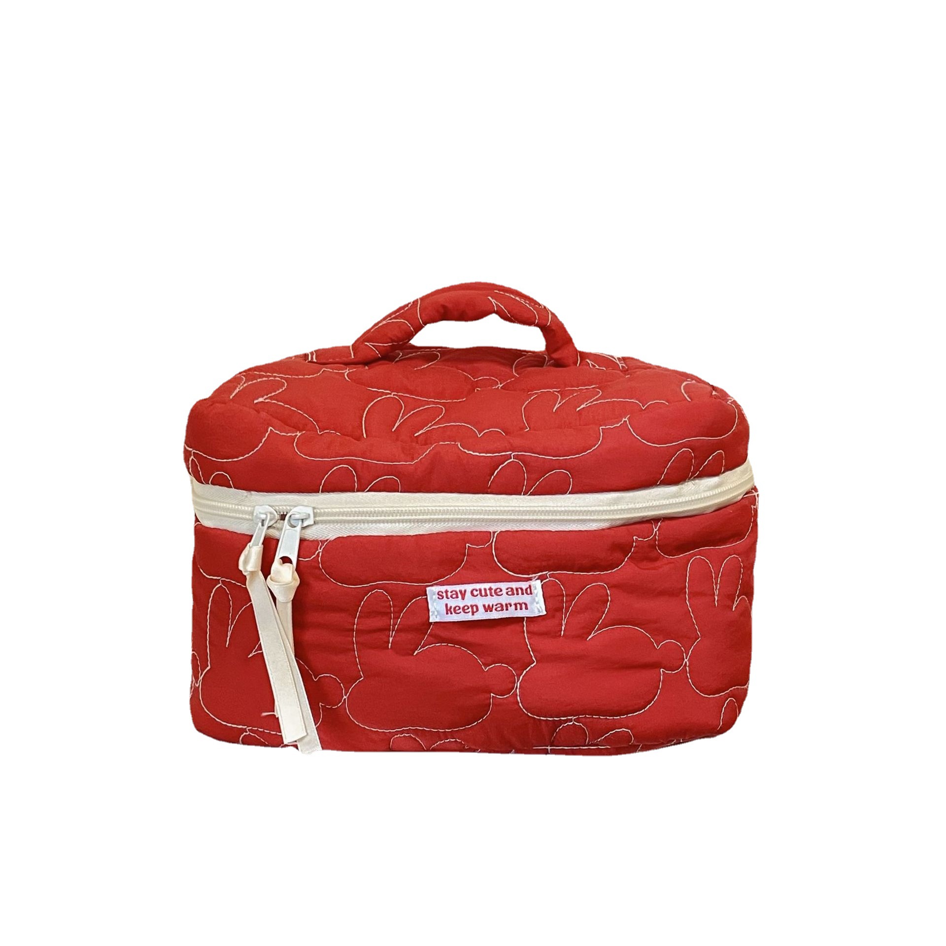 Conejo rojo y Blanco bolsa de cosméticos bolsa de almacenamiento lindo estudiante femenino portátil de gran capacidad de algodón acolchado bolso de embrague