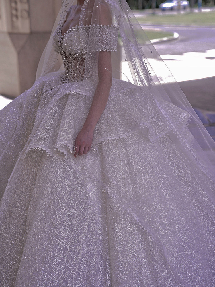 One shoulder wedding dress 2025 new bride main wedding dress texture…