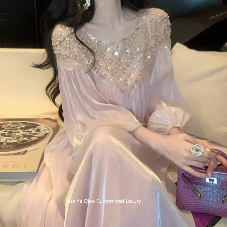 Sun Yajiao【Starlight Landing】Heavy Beaded Sequin Lantern Sleeve Dress Sun Yajiao【Starlight Landing】Heavy Beaded Sequin Lantern Sleeve Dress