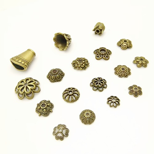 New Retro Alloy Flower Cluster and Bead Earrings Accessories Ancient Bronze Color Tassel Flower Cluster DIY Bead Stringing Wholesale