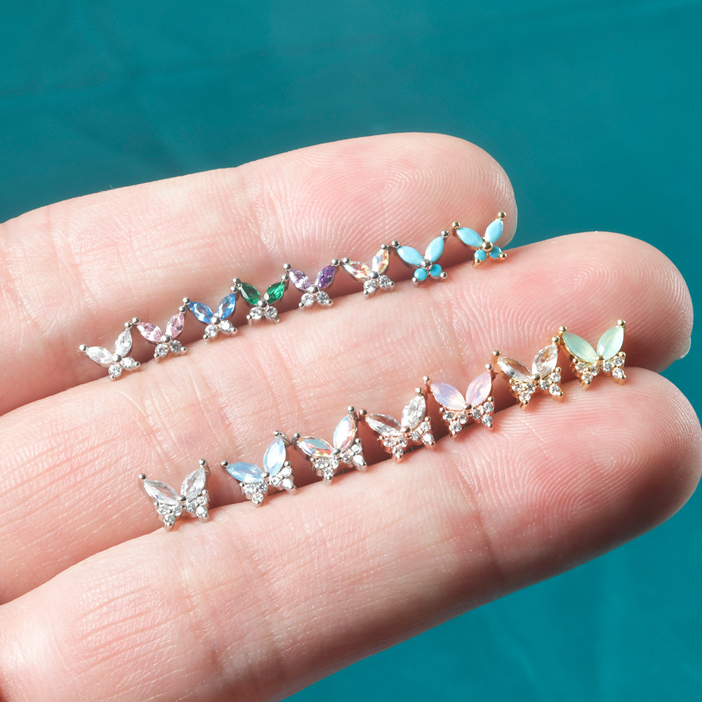 Butterfly Pattern Women'S Gender 1 Piece Ear Cartilage Rings & Studs Artistic Butterfly 304 Stainless Steel Turquoise Zircon Inlay Turquoise Zircon