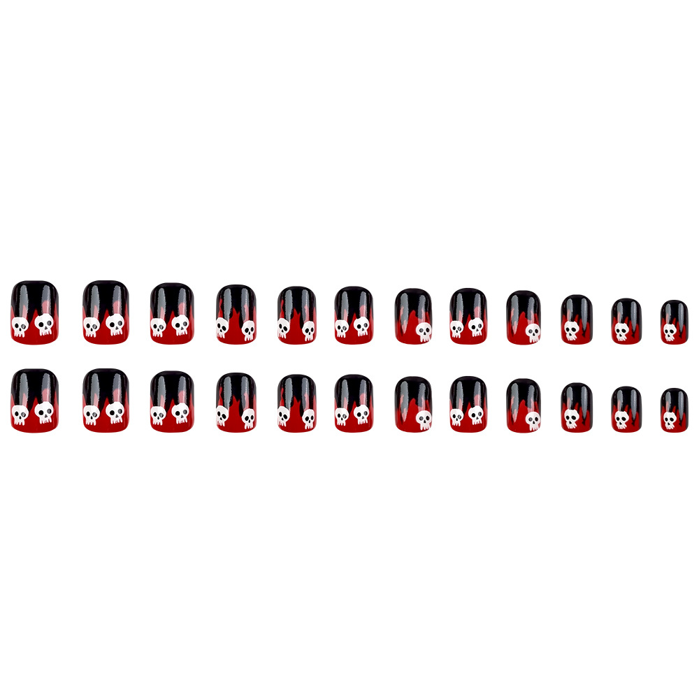 Uña de manicura para usar Halloween 24 piezas esqueleto de luz nocturna gota de sangre roja gradiente de uñas falsas para usar parches