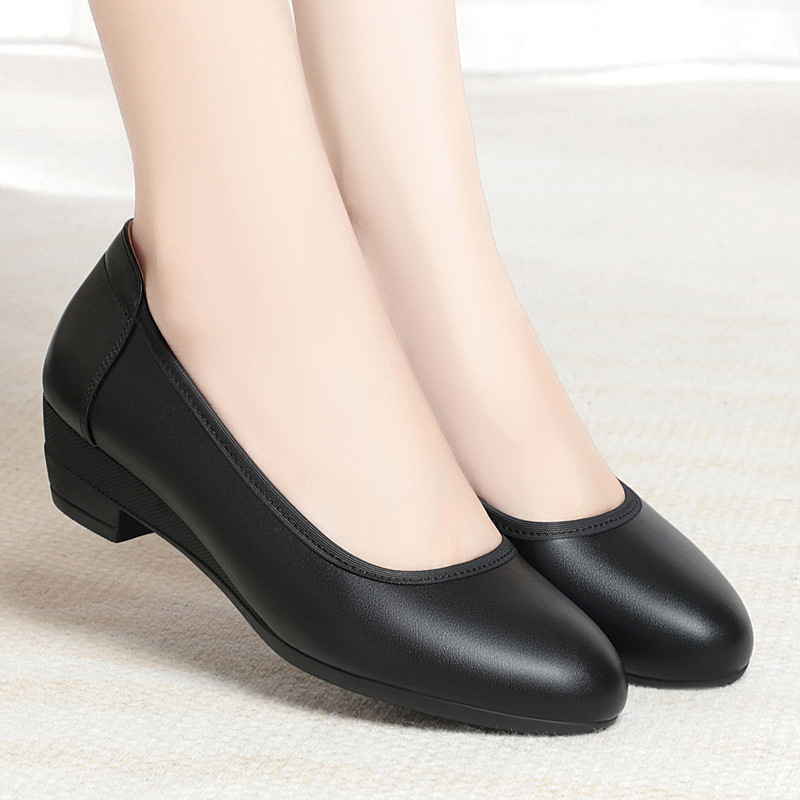 Spring and Autumn Soft Sole Long Stand Not Tired Feet Work Shoes Black Dress Flight attendant Hotel Bank Work Leather Shoes Women's Shoes