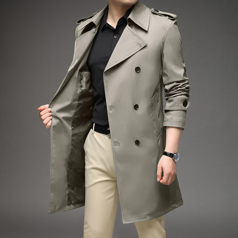 Primavera y otoño de negocios de doble botón abrigo de hombre nuevo estilo coreano suelto moda casual hombre británico chaqueta media larga image 13