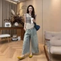 宽松新款镂空九分牛仔裤