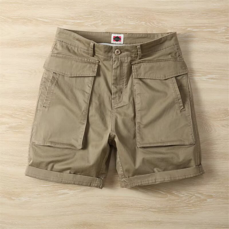 Pure Cotton American Stretch Tooling Shorts Men's Trendy Retro Mountain Outdoor Large Pocket Functional Loose Five-point Medium Pants Pure Cotton American Stretch Tooling Shorts Men's Trendy Retro Mountain Outdoor Large Pocket Functional Loose Five-point Medium Pants