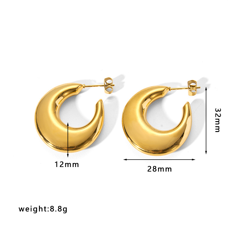 Stone-Free Inlay Material Earrings Classification 1 Pair Quantity PVD Coated 18K Gold Real Gold Plated Solid Color Stainless Steel Simple Style Waterproof Non Tarnish Earrings
