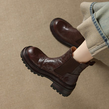 小个子厚底切尔西靴短靴女2025秋冬新款英伦圆头羊皮粗高跟马丁靴