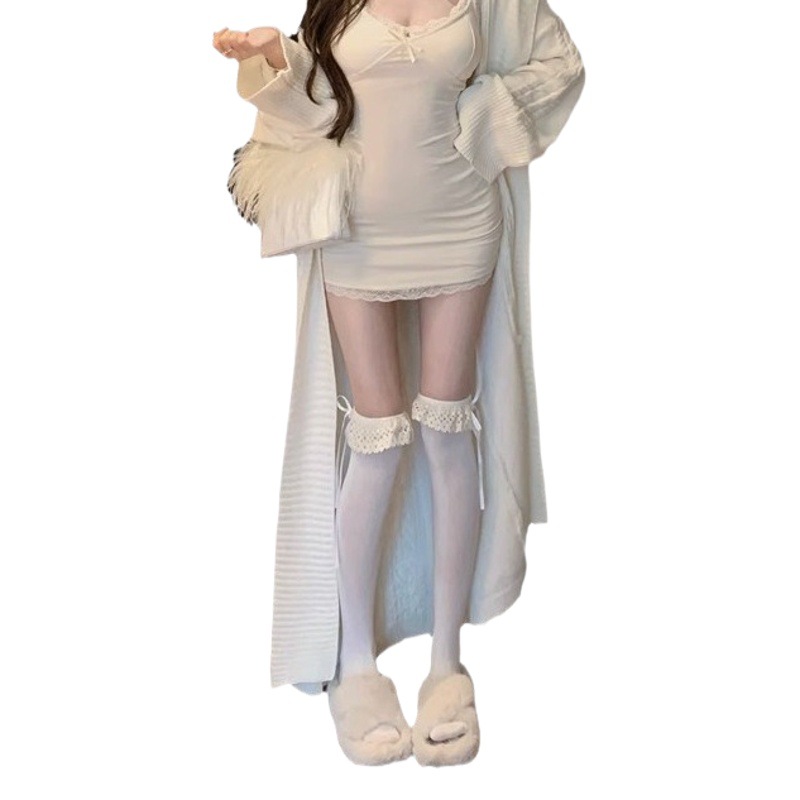 Calcetines de encaje por encima de la rodilla Calcetines de algodón Lolita pura leche blanca Medias de mujer estilo Ballet cinta costura