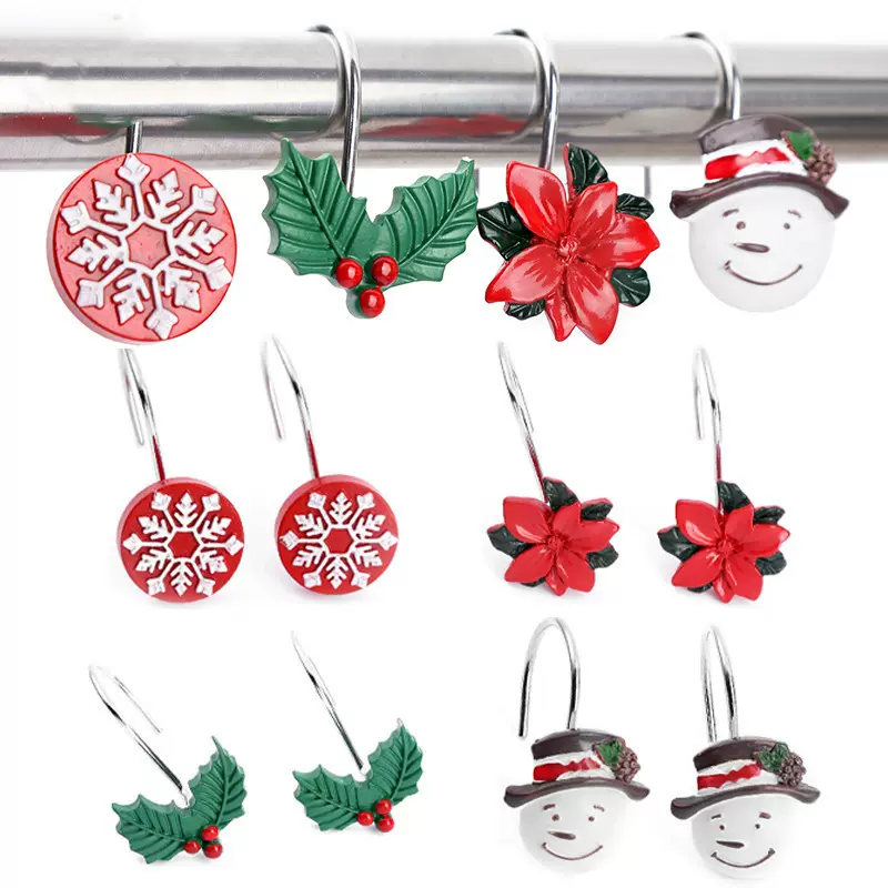 亚马逊跨境专供浴帘钩树脂雪花浴帘挂钩窗帘钩浴帘环浴帘配件批发