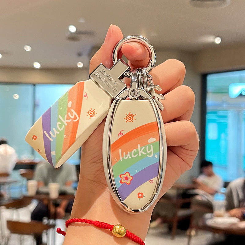 Suitable for Nissan Sylphy Key Cover Rainbow Cartoon Pattern Qashqai Teana Tiida All-Inclusive Tpu Protective Shell Buckle Suitable for Nissan Sylphy Key Cover Rainbow Cartoon Pattern Qashqai Teana Tiida All-Inclusive Tpu Protective Shell Buckle