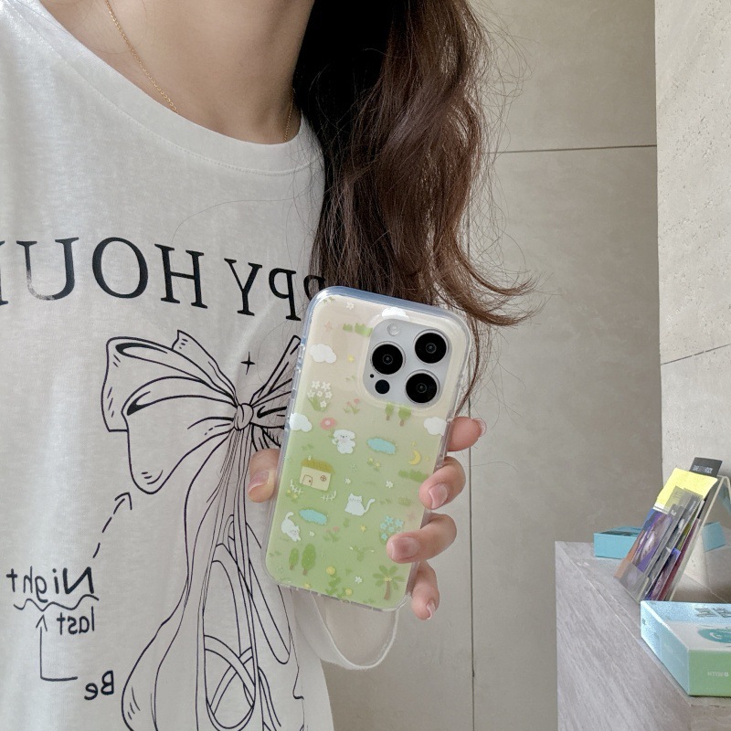 Divertido y lindo juego de hierba para gatos 16ProMax Apple 14 funda para teléfono móvil 15 cadena iphone16 hembra