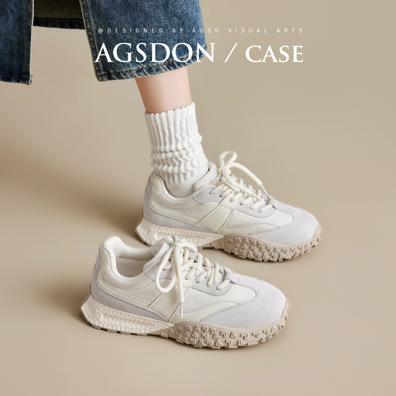 Zapatos antiguo León Deng Aegam mujeres 2026 nuevo estilo de primavera retro casual entrenamiento alemán zapatos blancos con suela gruesa y zapatillas deportivas de lana