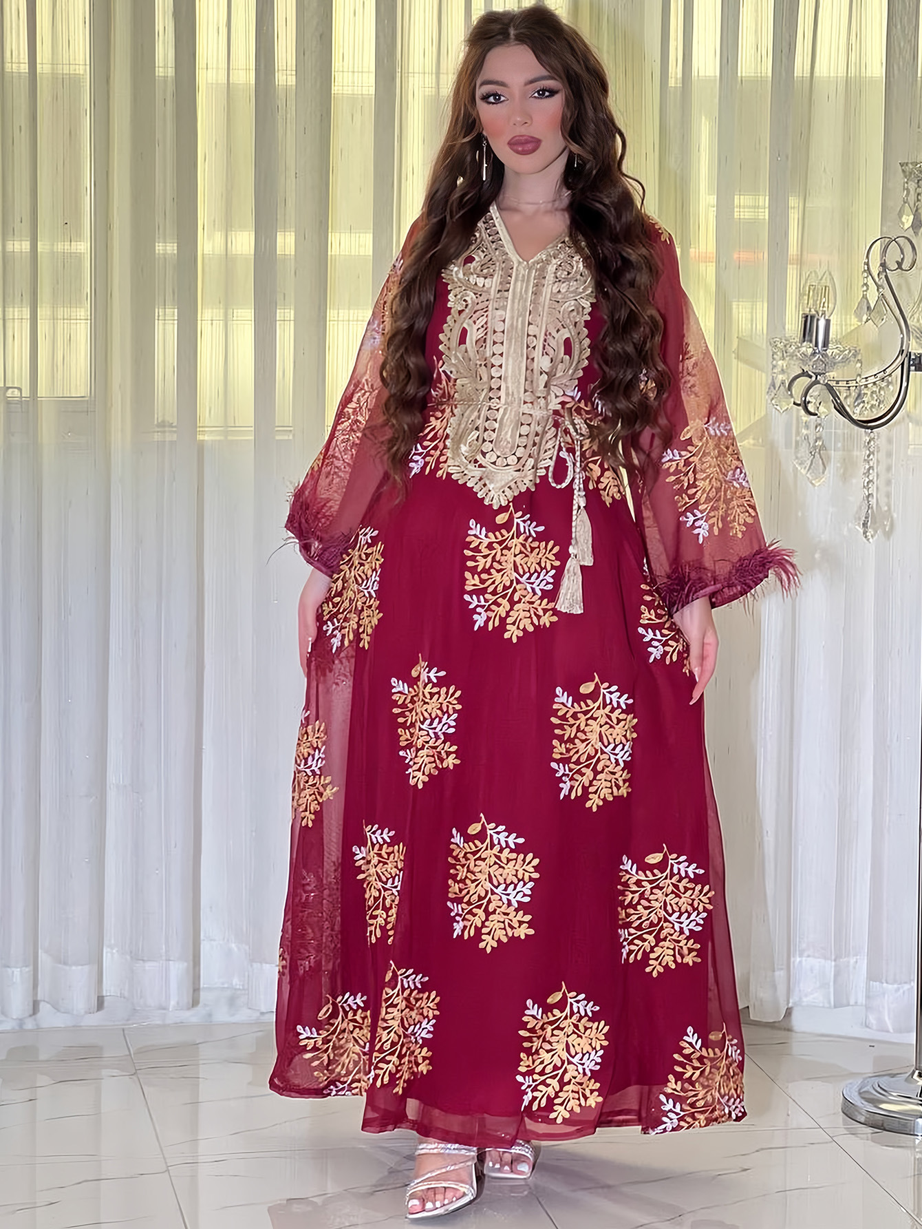 Damenbekleidung Bestickte muslimische Roben Arabische Kleidung Kleider_voghion.com