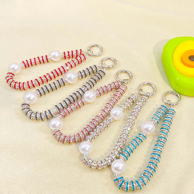 Light Luxury Style Diamond-encrusted Pearl Elegant Advanced Mobile Phone Chain Wrist Short Anti-lost Mobile Phone Rope Anti-drop Band Clip Universal