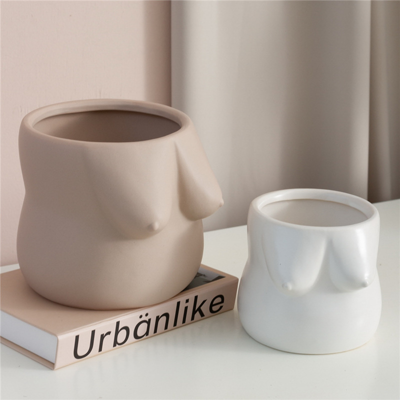 北欧风格人体陶瓷花瓶创意个性摆件客厅家居工艺人物模型花瓶装饰