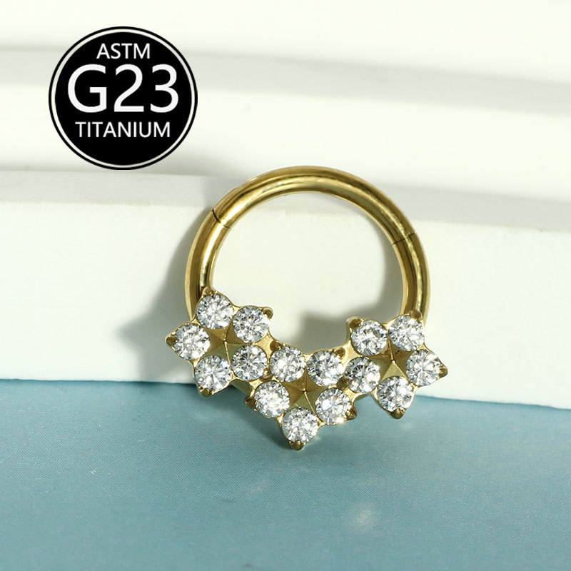 G23 Titanium Inlaid Zircon Nose Ring - Fashion Floral Design Body Piercing Jewelry detail image 8