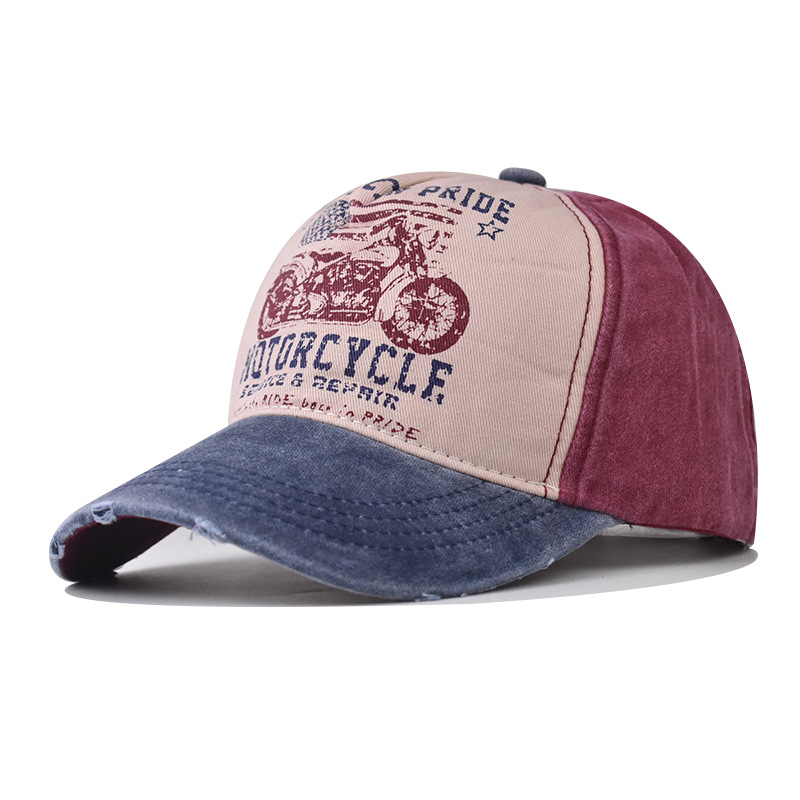 Algodón transfronterizo lavado gorra de béisbol para hombres y mujeres estilo coreano gorra de pico británico shabby Denim al aire libre impreso sombrero apenado image 11