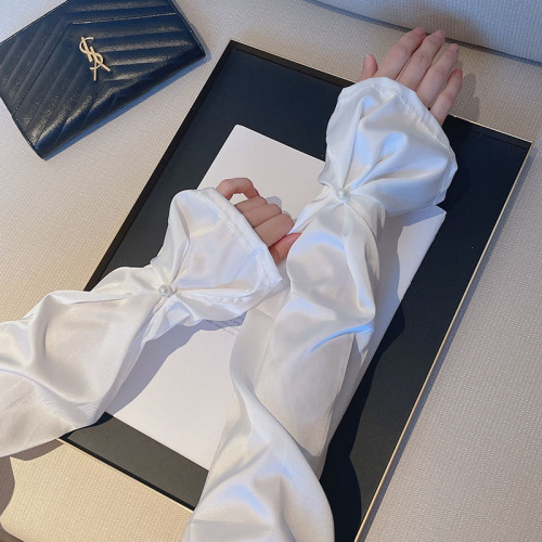High-end satin pearl button sun protection sleeves for female intellectual office workers, office sleeves, driving sun protection arm protection