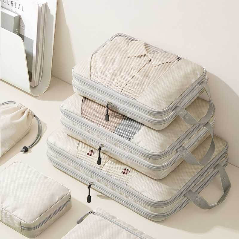 Travel clothing storage bag, compressed luggage clothing and underwear organizer, shoe, digital and cosmetic packing bag