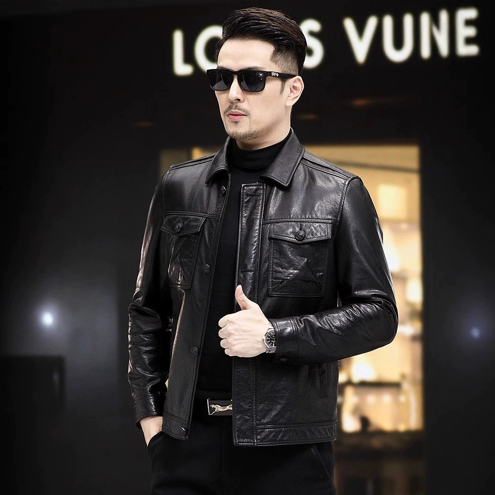 Мужское масло Haining воск из кожи головы пиджак пуховый ягненок шерстяной воротник съемный лацканный зимний кожаный пиджак толстый