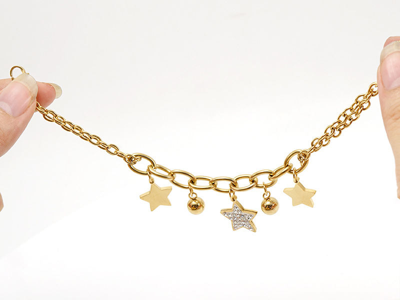 Business Occasion 304 Stainless Steel Material Fashion Star 304 Stainless Steel 18K Gold Plated Rhinestones Stainless Steel Bracelets In Bulk