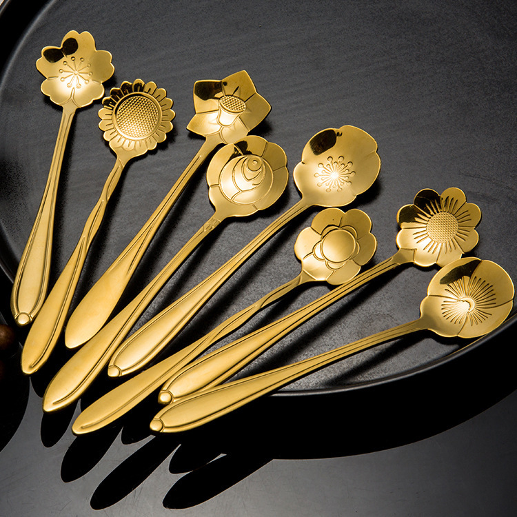 Stainless Steel Spoon for Home Use, High Aesthetic Value, Golden Cherry Blossom Spoon, Dessert Spoon, Creative Coffee Stirring Spoon, Wedding Small Spoon Stainless Steel Spoon for Home Use, High Aesthetic Value, Golden Cherry Blossom Spoon, Dessert Spoon, Creative Coffee Stirring Spoon, Wedding Small Spoon