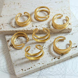 法式跨境热销双层开口多码可选戒指几何情侣对戒简约钛钢新款指环