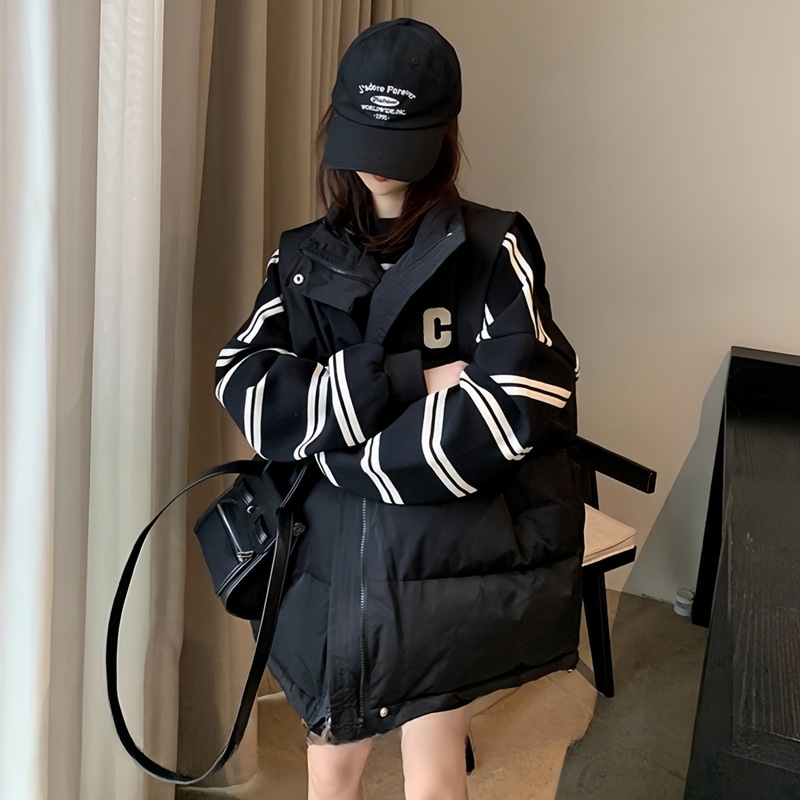 秋冬新款棉服马甲女外穿背心休闲百搭学院风网红马夹上衣外套黑色|undefined
