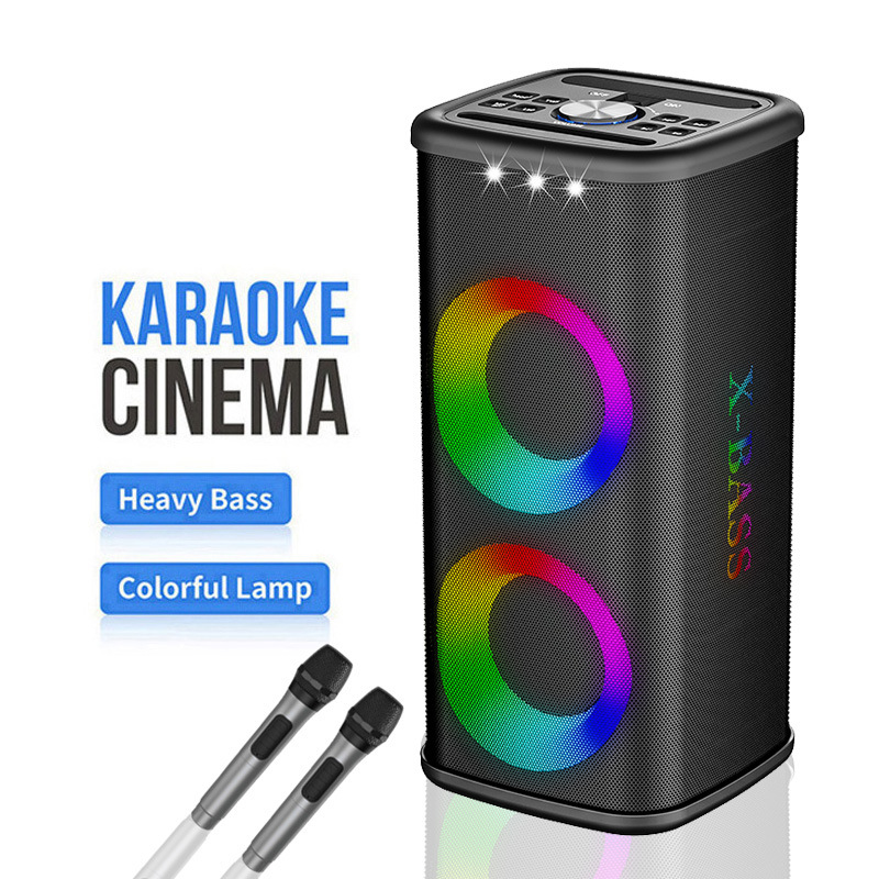 Cross-Border Dual 4inch Home-Use Floor-Standing Rgb Colorful Light Bluetooth Speaker 60W High-Power Living Room Tv Wireless Karaoke Speaker