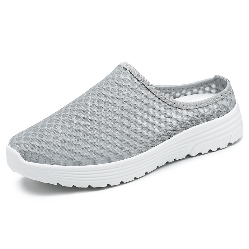 Zapatos de mujer, sandalias transpirables de talla grande con media correa y diseño hueco, zapatillas de malla sin cordones, calzado casual ligero y versátil para mujer image 10