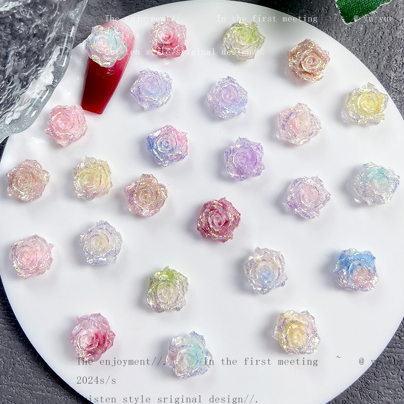 New fog sea two-color fine flashing flower nail art jewelry firefly luminous resin flower nail art decorations wholesale New fog sea two-color fine flashing flower nail art jewelry firefly luminous resin flower nail art decorations wholesale