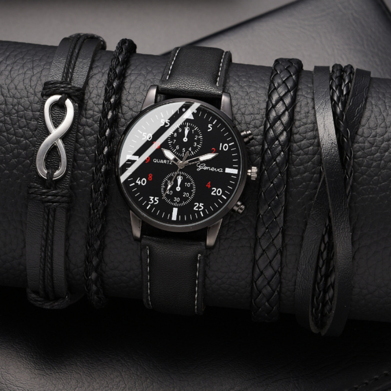 Cross-Border Popular Men's Simple Two-Eye Belt Watch Men's Business High-Value Quartz Watch High-End Men's Watch