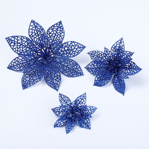 15CM Cross-border Christmas Flower Christmas Double-layer Hollow Christmas Tree Decoration Flower Gold Foil Artificial Flower Manufacturer