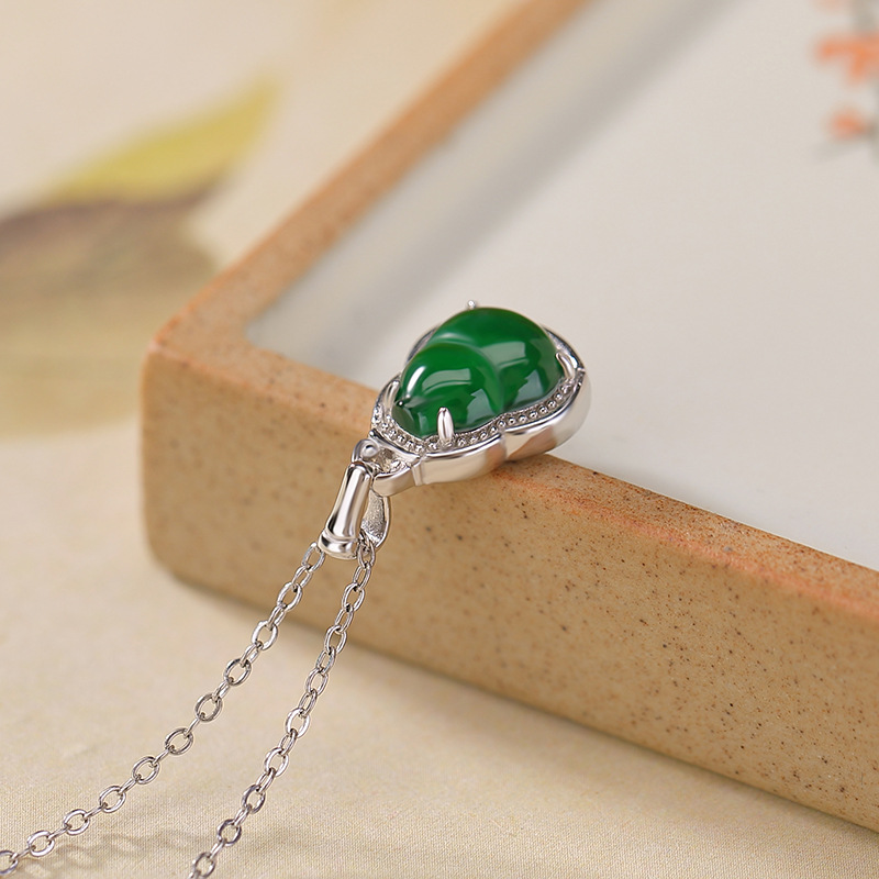 Mặt dây chuyền bạc S925 hình bầu lá tre phong cách Trung Hoa — Mặt dây chuyền đơn (không bao gồm dây chuyền)