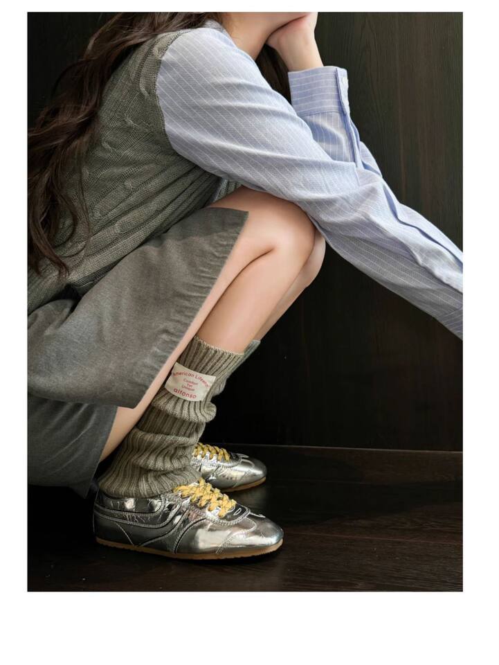 Giày sneaker nữ da thật cổ thấp dáng cổ điển buộc dây phối màu — Bạc, màu nâu, màu xanh lá cây, màu đỏ chi tiết 31