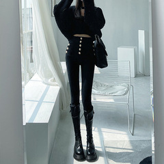 Super high waist autumn and winter small feet jeans for women 2023 new black plus velvet thickened slimming and tight pencil pants