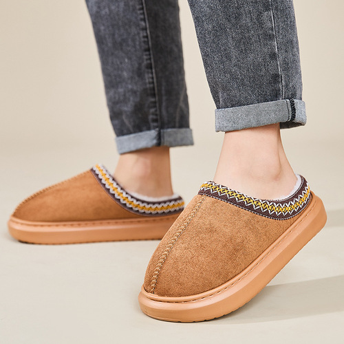 Cross-border Baotou fluffy slippers women's autumn/winter ethnic style cotton slippers for home use, warm and thick-soled cotton slippers for men and couples